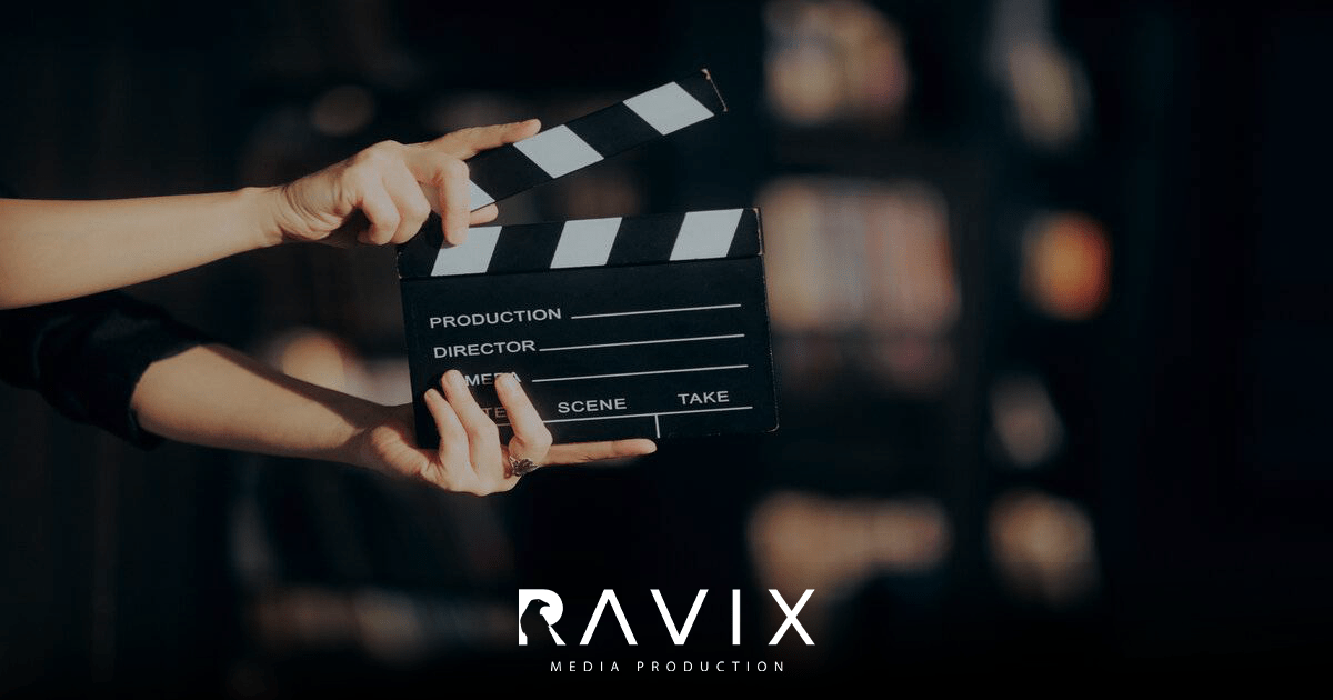 Close up of a Ravix Media clapperboard on a commercial film set in the UAE